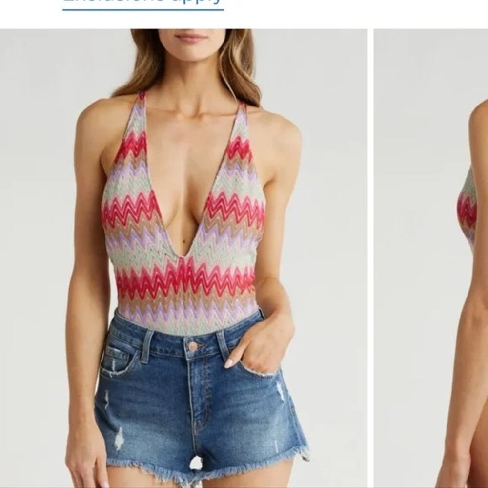 Show Me Your Mumu New with Tag Biarritz Zigzag Knit Bodysuit Crossback Chevron